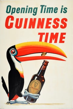 Original Vintage Drink Advertising Poster Toucan Opening Time Is Guinness Time