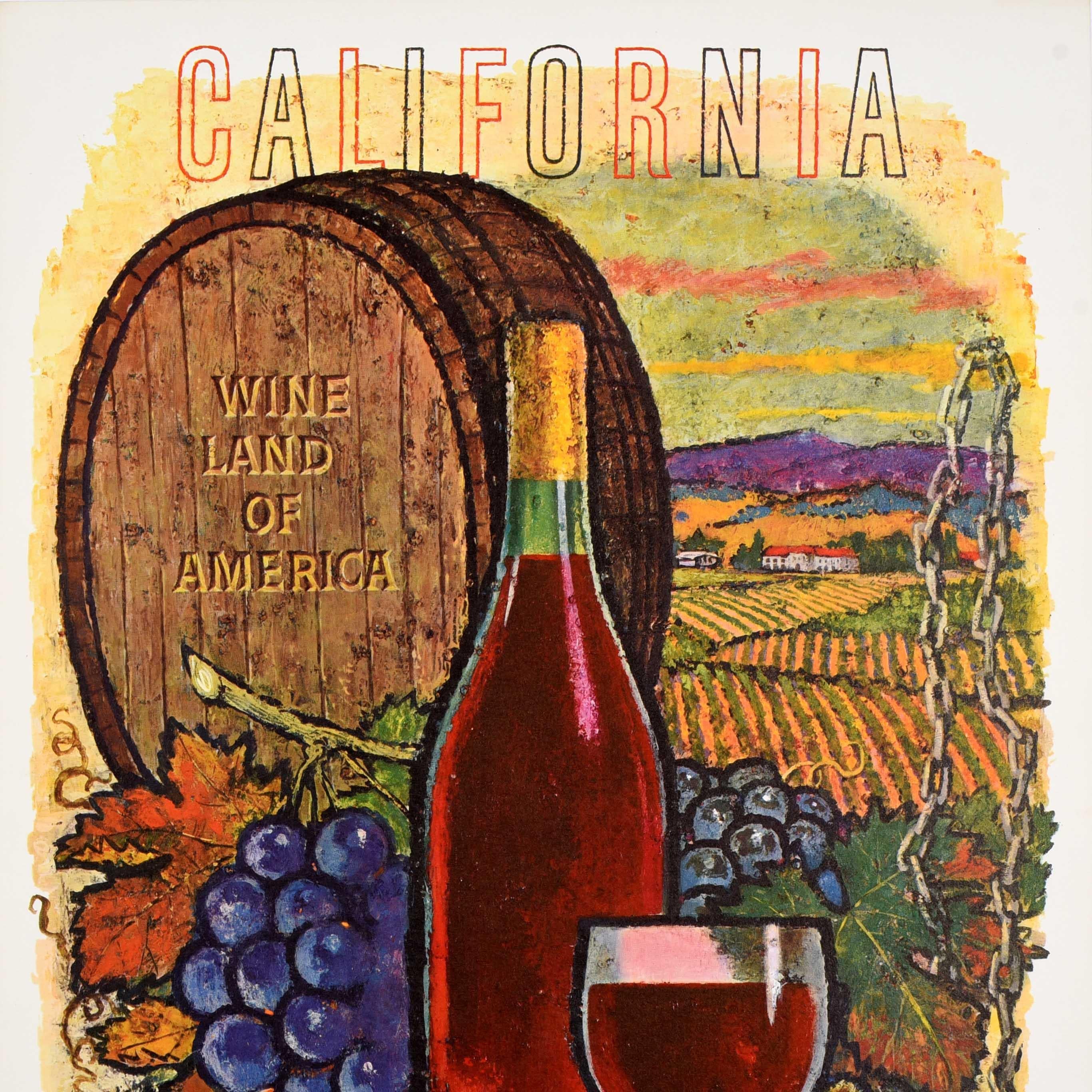 Original-Vintage-Werbeplakat für Getränke, Kalifornien, Weinland Amerika (Beige), Print, von Unknown