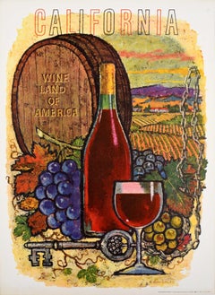 Original Vintage Drink Advertising Travel Poster California Wine Land Of America