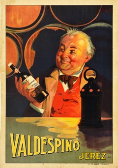 Original Vintage Drink Poster Advertising Valdespino Jerez Sherry Wine Spain Art