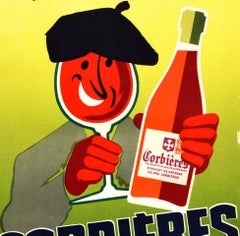 Original Vintage Drink Poster Corbieres AOC Wine France Languedoc Roussillon