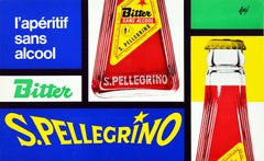 Original Vintage Drink Poster For San Pellegrino Bitter Mondrian Style Design