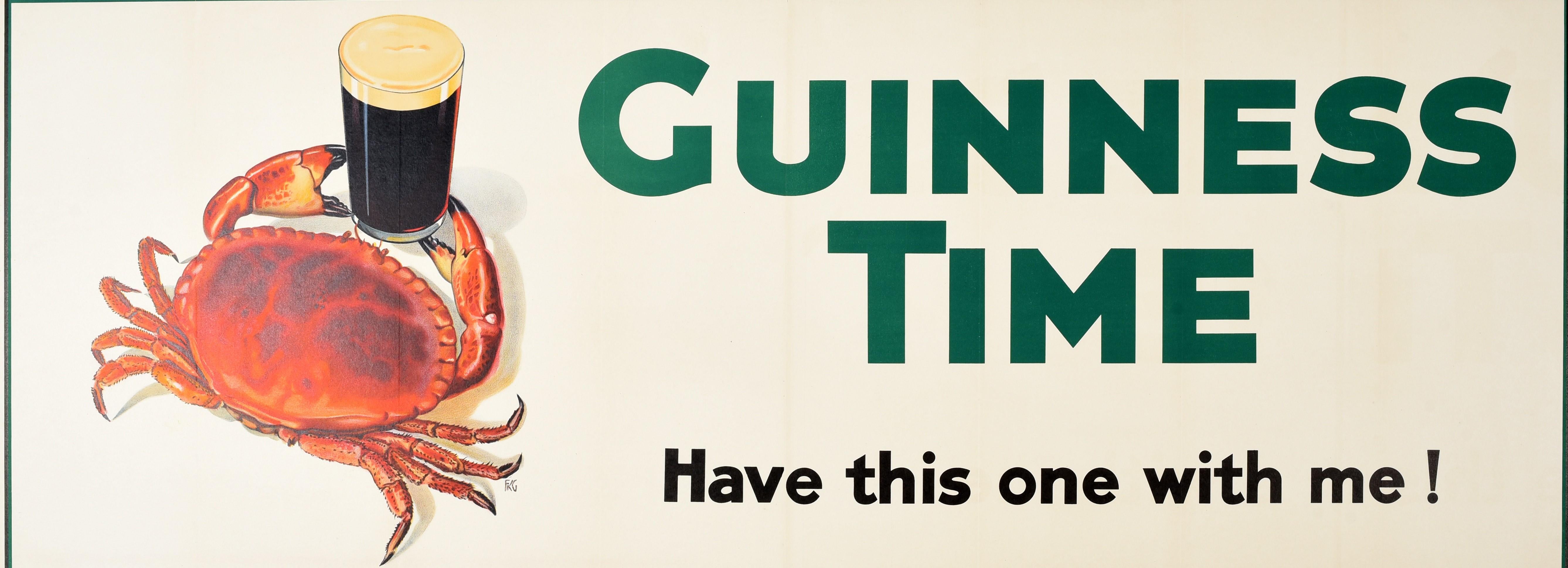 Cartel Vintage Original de Bebida Guinness Time Have This One With Me Crab Design - Print de Unknown