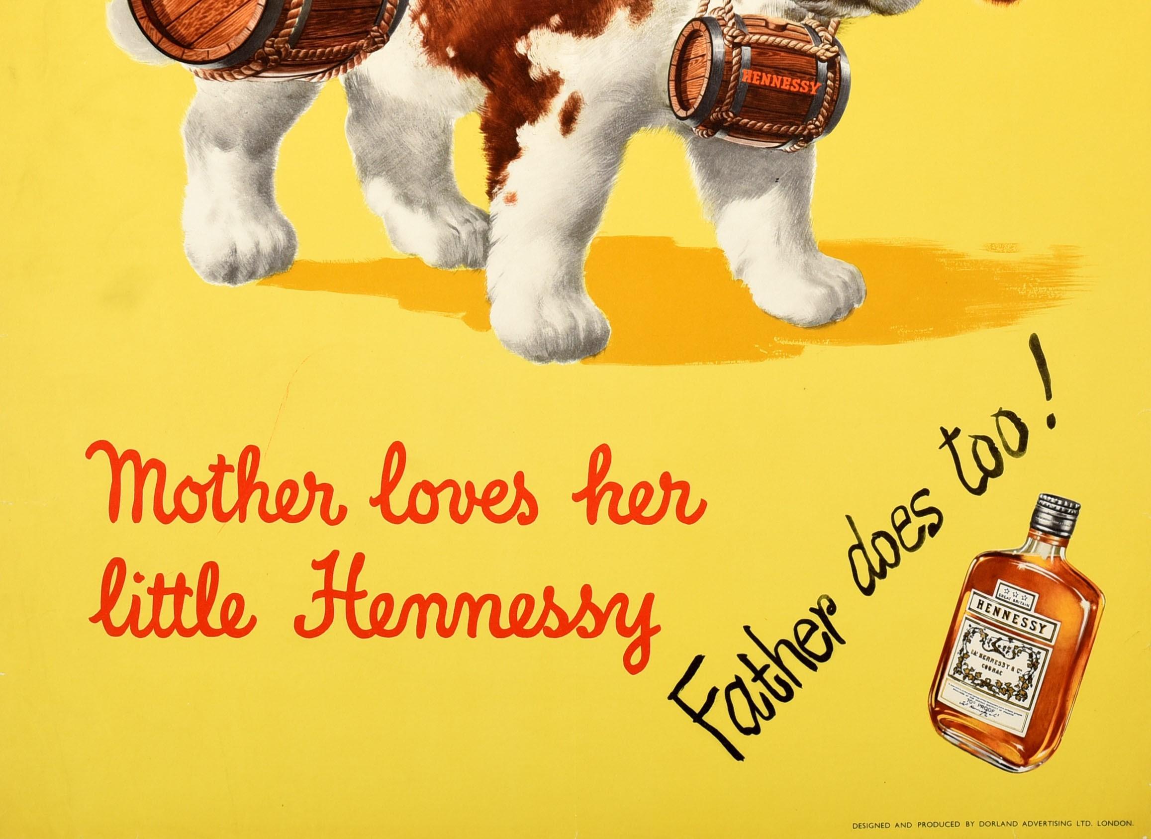 Original-Vintage-Getränkeplakat Hennessy Brandy, Cognac, St. Bernard, Puppy, Kunst (Orange), Print, von Unknown