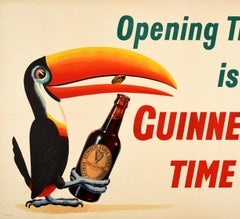 Original Vintage Drink Poster Opening Time Is Guinness Time Iconic Toucan Design
