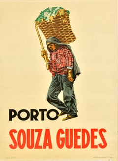 Porto Souza Guedes, Wein-Werbungsplakat, Portugal, Vintage
