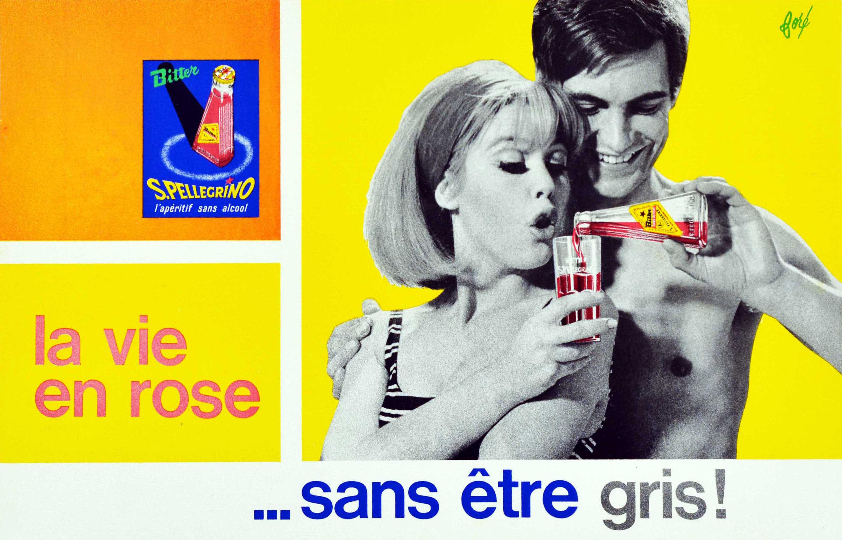 Print di Unknown - Poster originale d'epoca per bevande San Pellegrino Bitter Alcohol Free La Vie En Rose