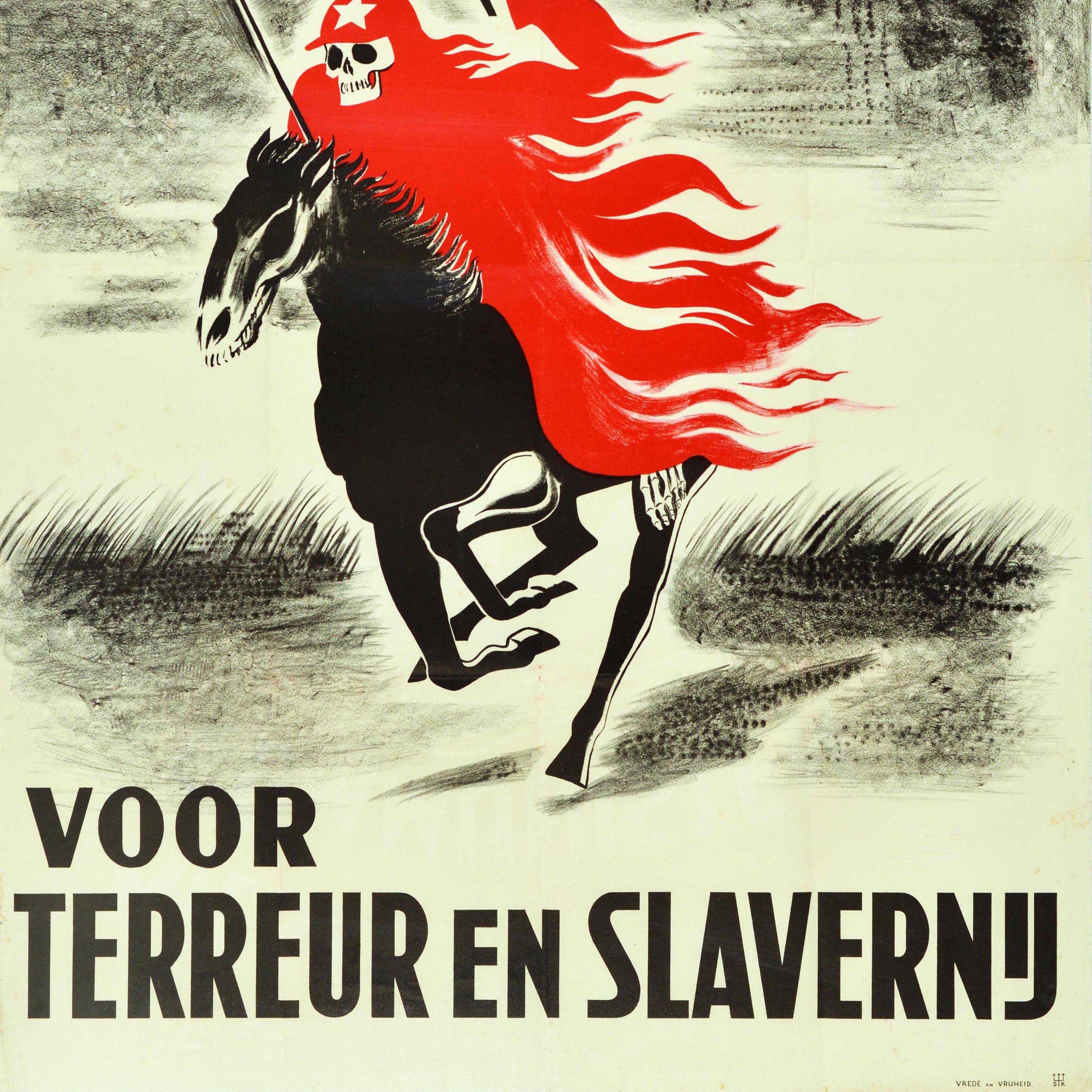 Original Vintage Dutch Election Propaganda Poster Communism Terror And Slavery - Beige Print by Unknown