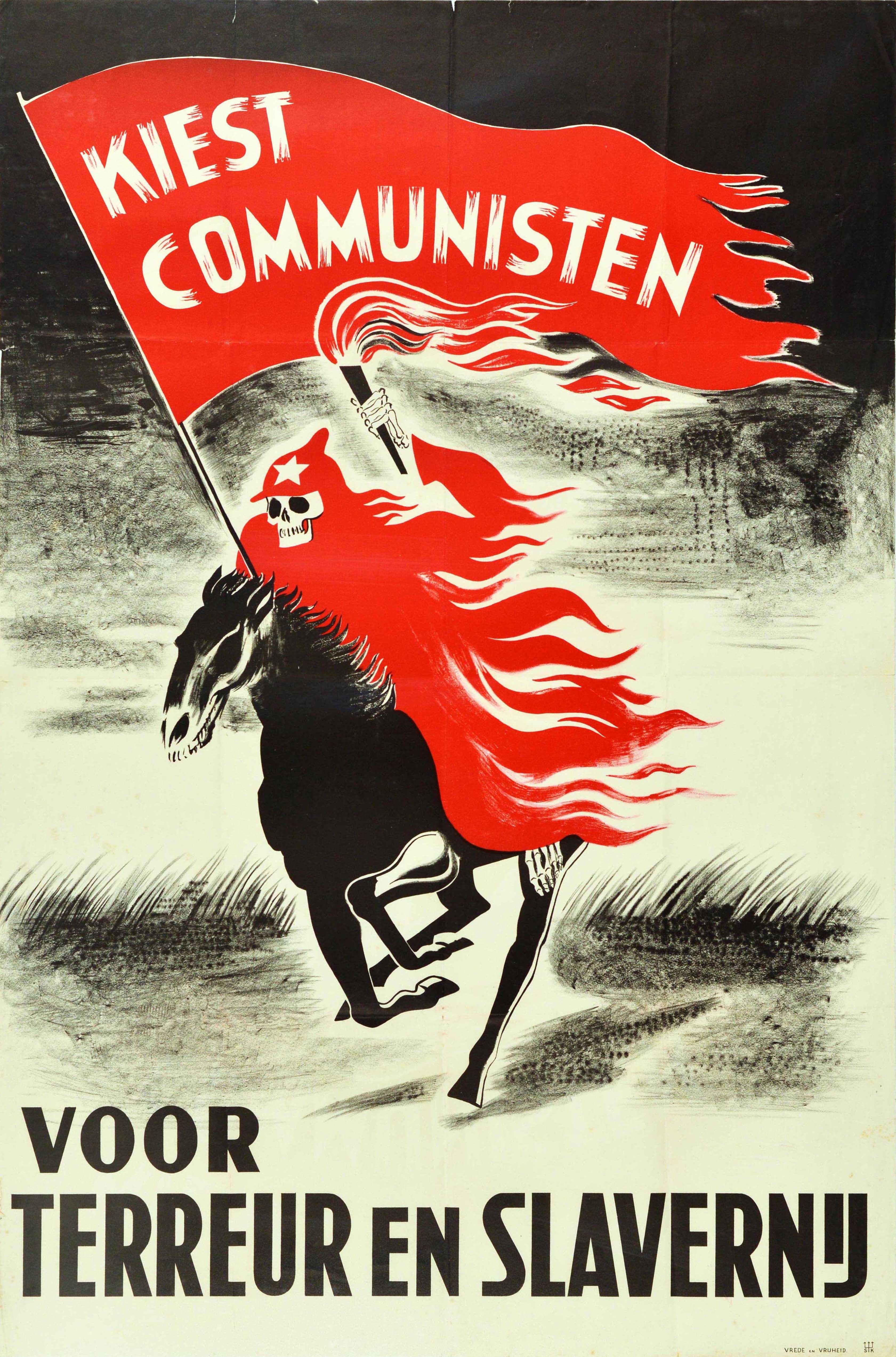 Unknown Print - Original Vintage Dutch Election Propaganda Poster Communism Terror And Slavery