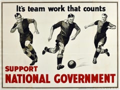 Original Vintage Election Poster Support National Government Team Work Football