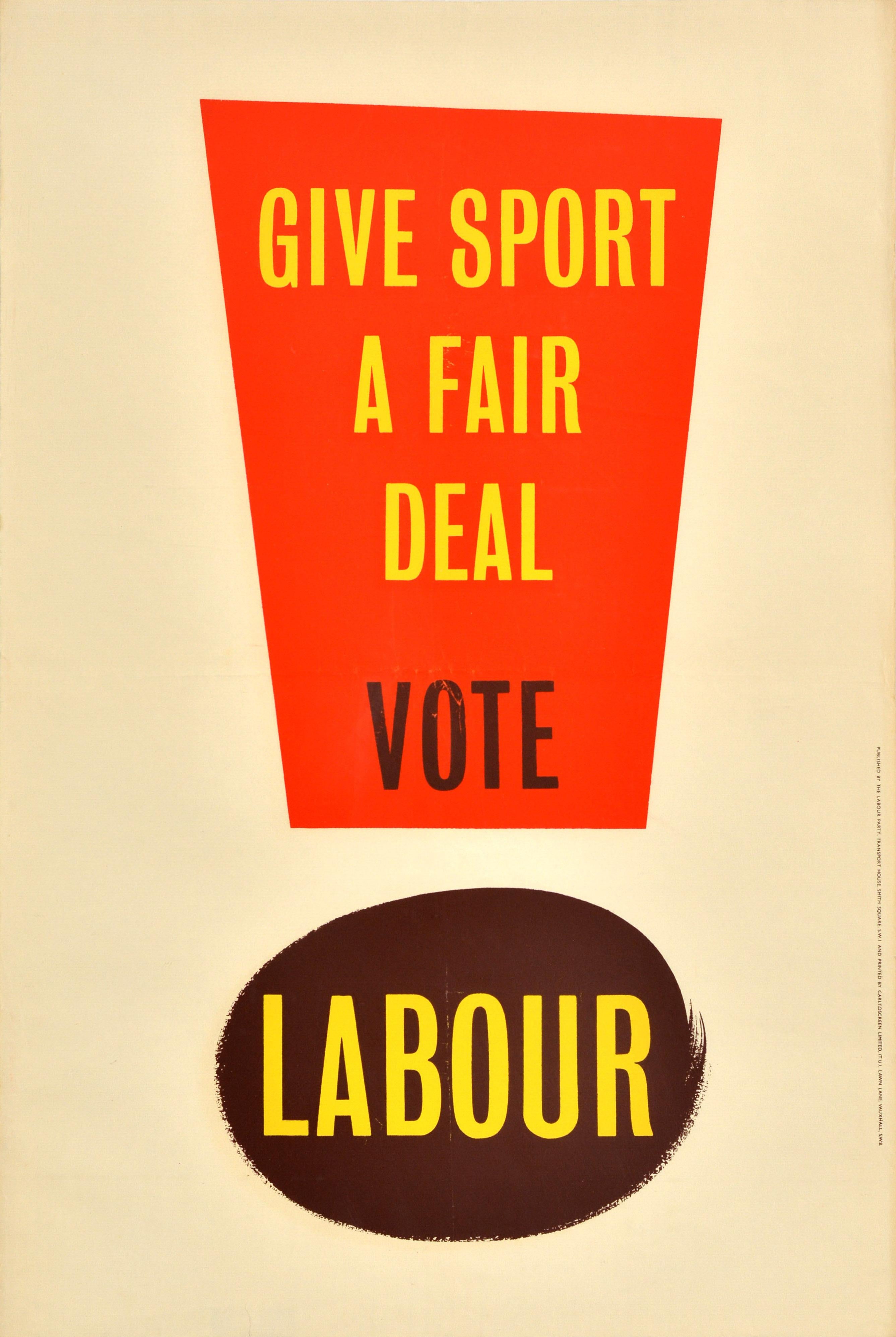 Unknown Print - Original Vintage Election Propaganda Poster Give Sport Fair Deal Labour Party