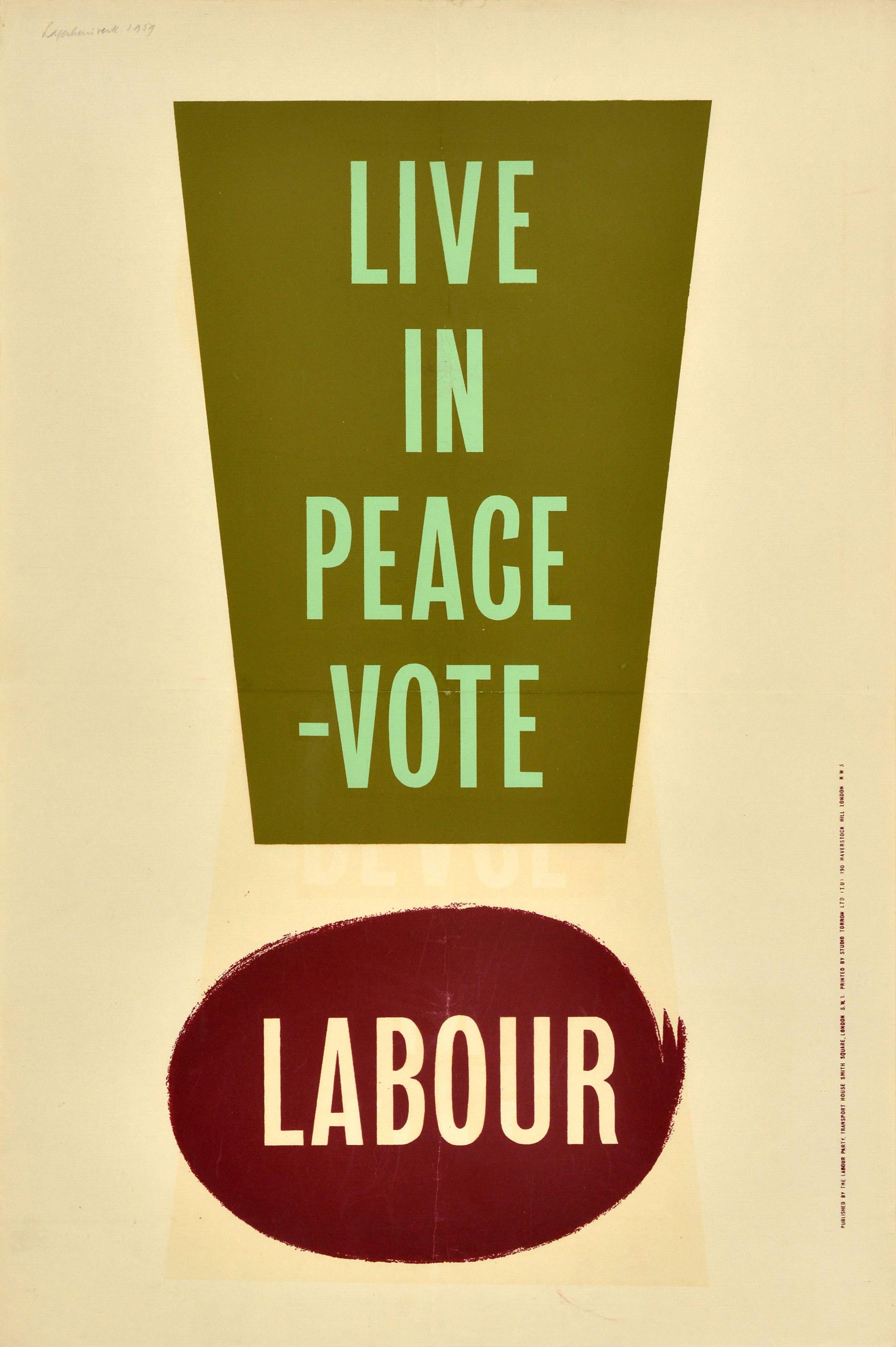 Unknown Print - Original Vintage Election Propaganda Poster Live In Peace Vote Labour Party UK