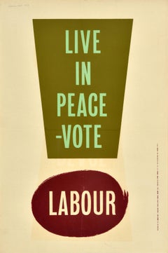 Original Vintage Election Propaganda Poster Live In Peace Vote Labour Party UK