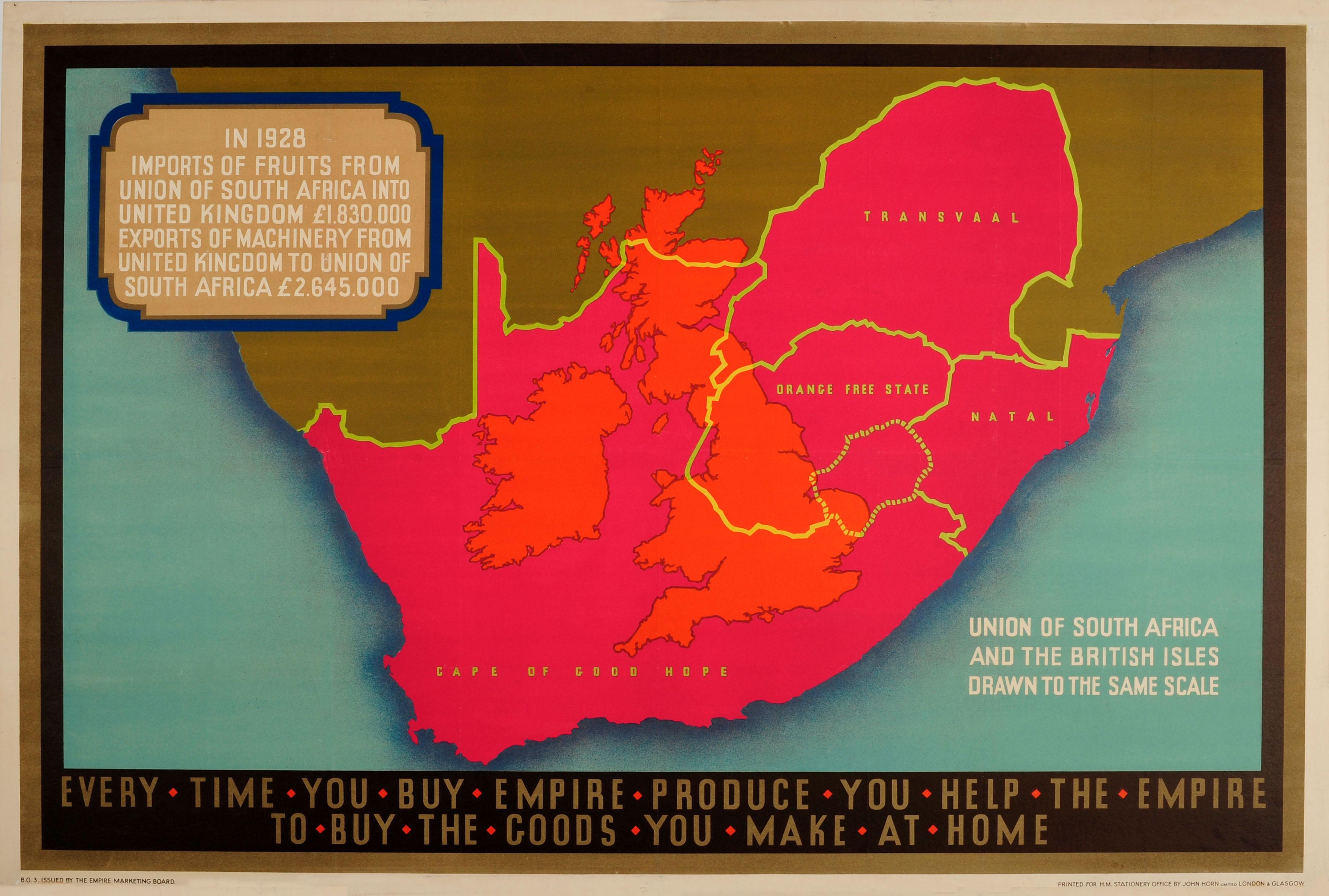 Original Vintage Empire Marketing Board Poster Ft Union Of South Africa & UK Map