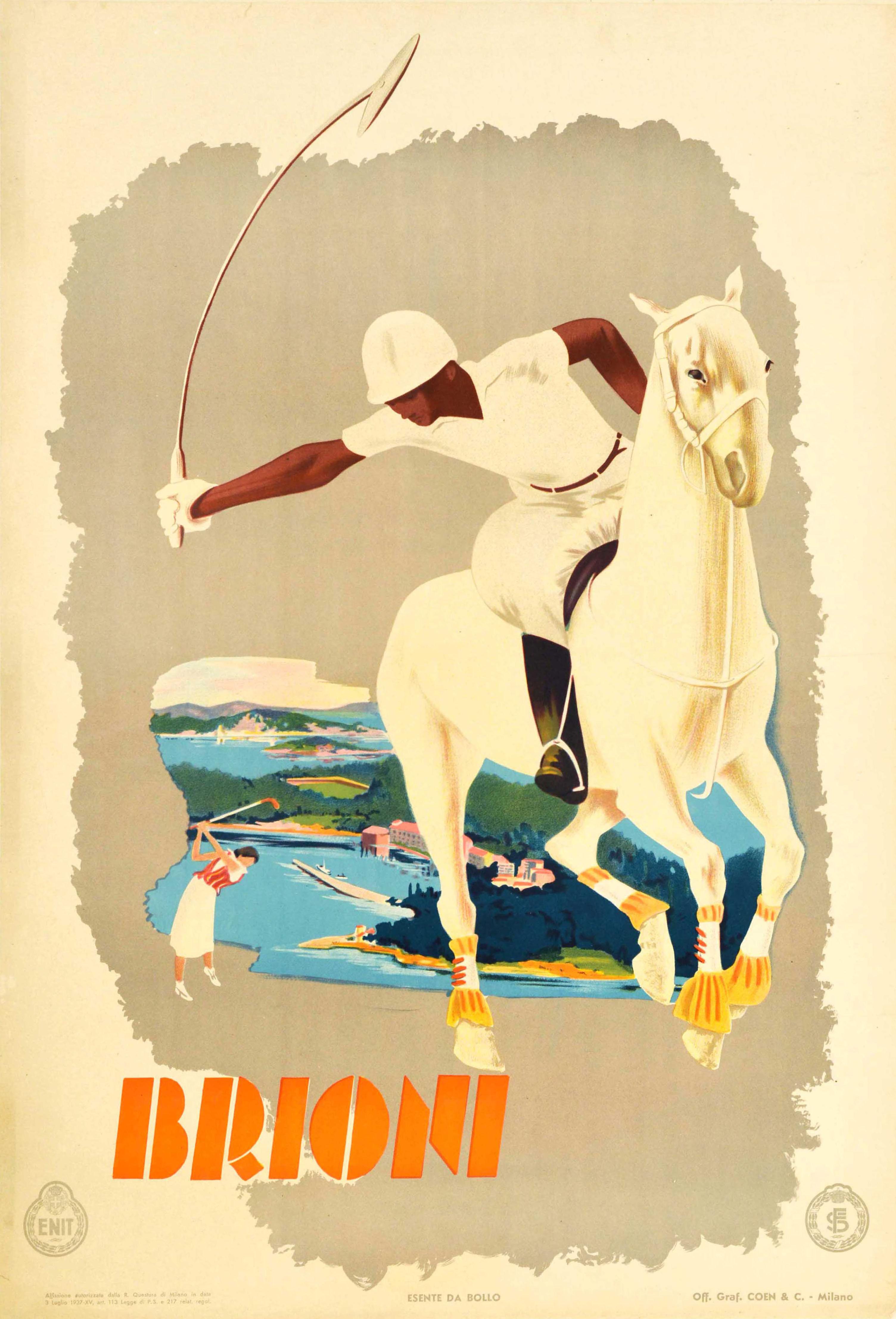 Unknown - Original Vintage ENIT Travel Poster Brioni Italy Polo Sailing  Golf Sport Design For Sale at 1stDibs