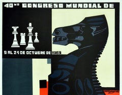 Original Vintage Event Poster World Chess Master Tournament San Juan Puerto Rico