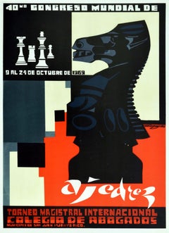 Original Vintage Event Poster World Chess Master Tournament San Juan Puerto Rico