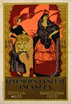 Original Vintage Exhibition Poster Exposicion General Espanola Sevilla Barcelona