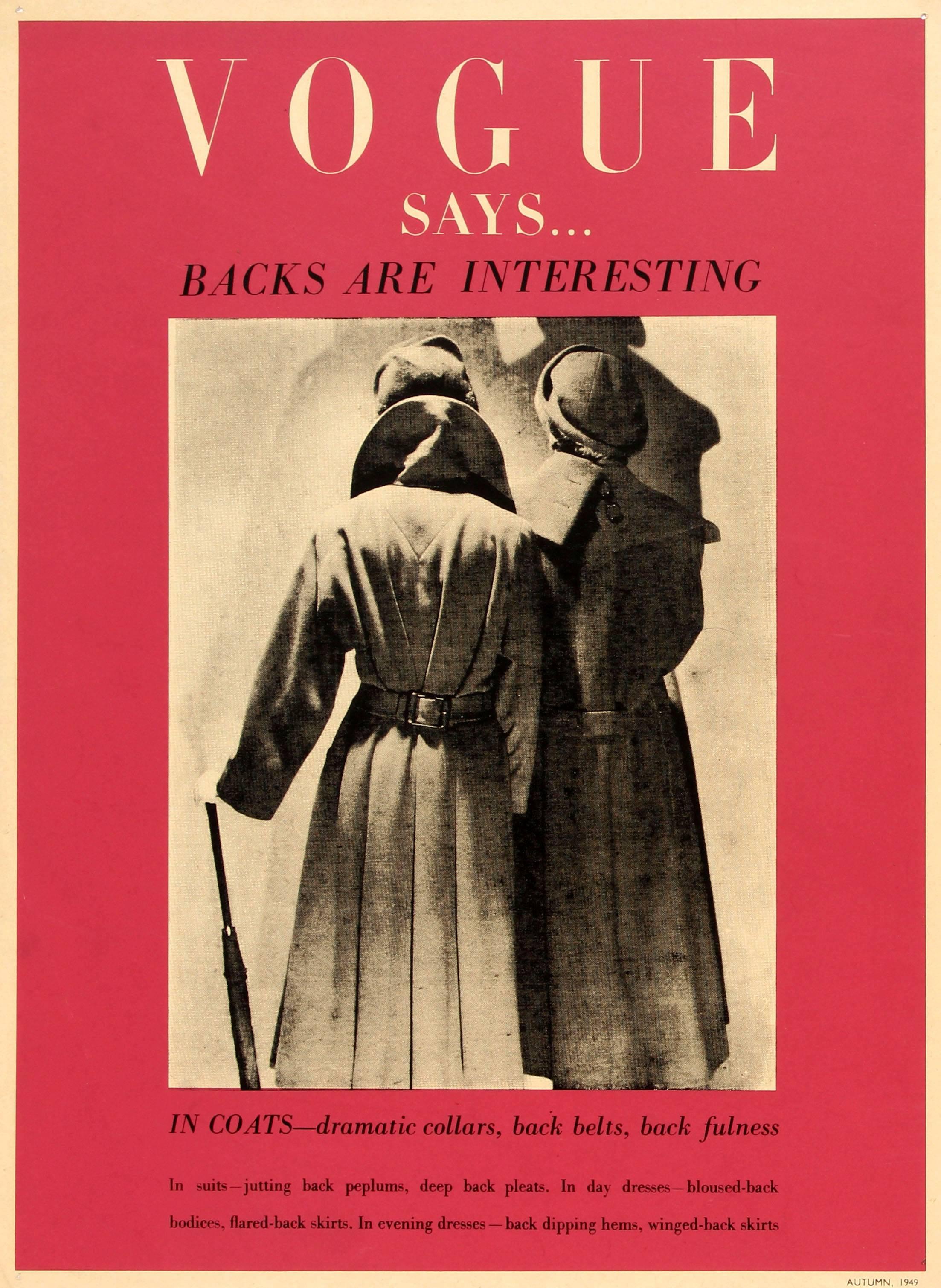 Unknown Print - Original Vintage Fashion Advertising Poster - Vogue Says Backs Are Interesting