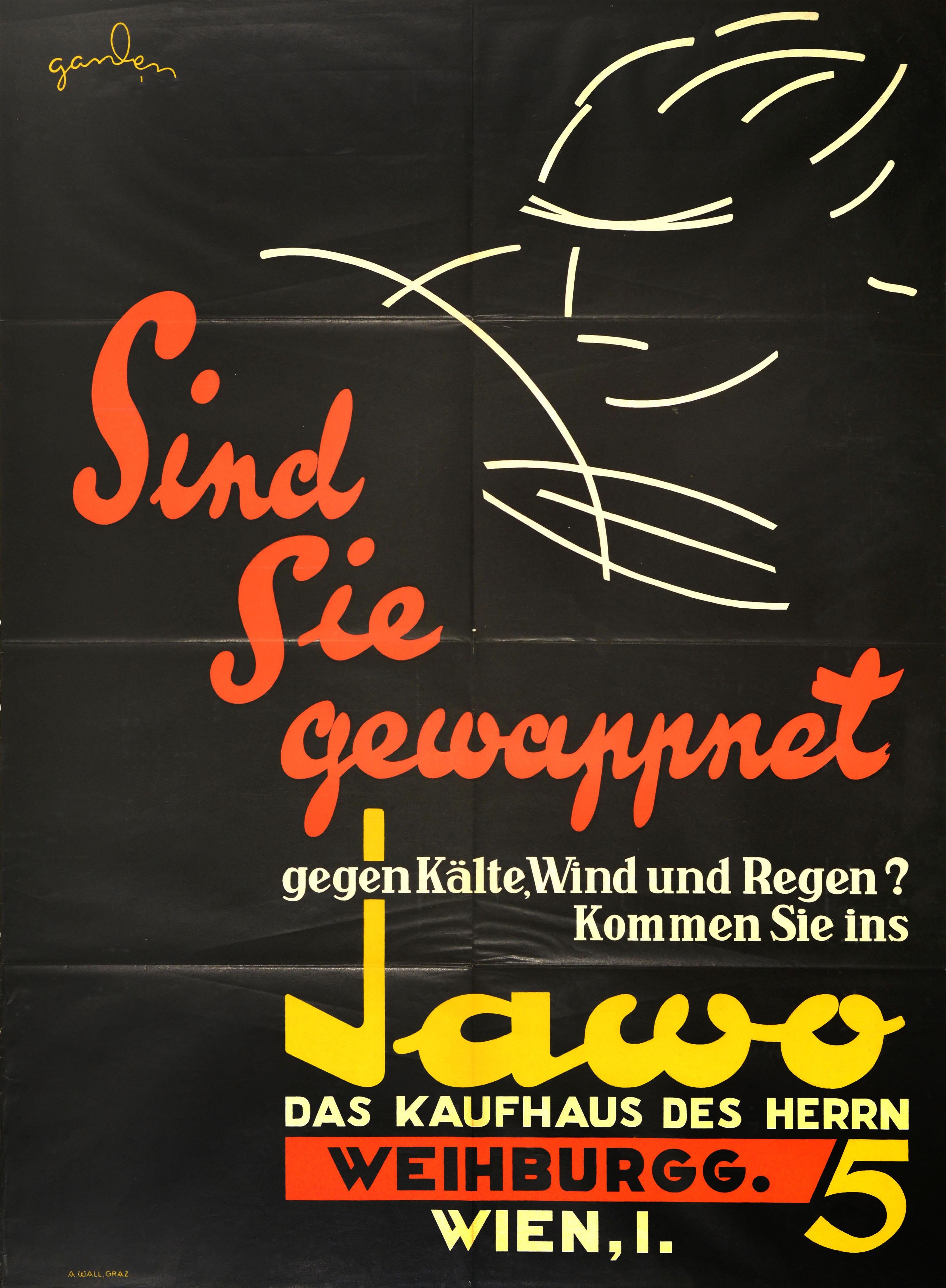 Unknown Print - Original Vintage Fashion Advertising Poster Jawo Gentlemens Department Store