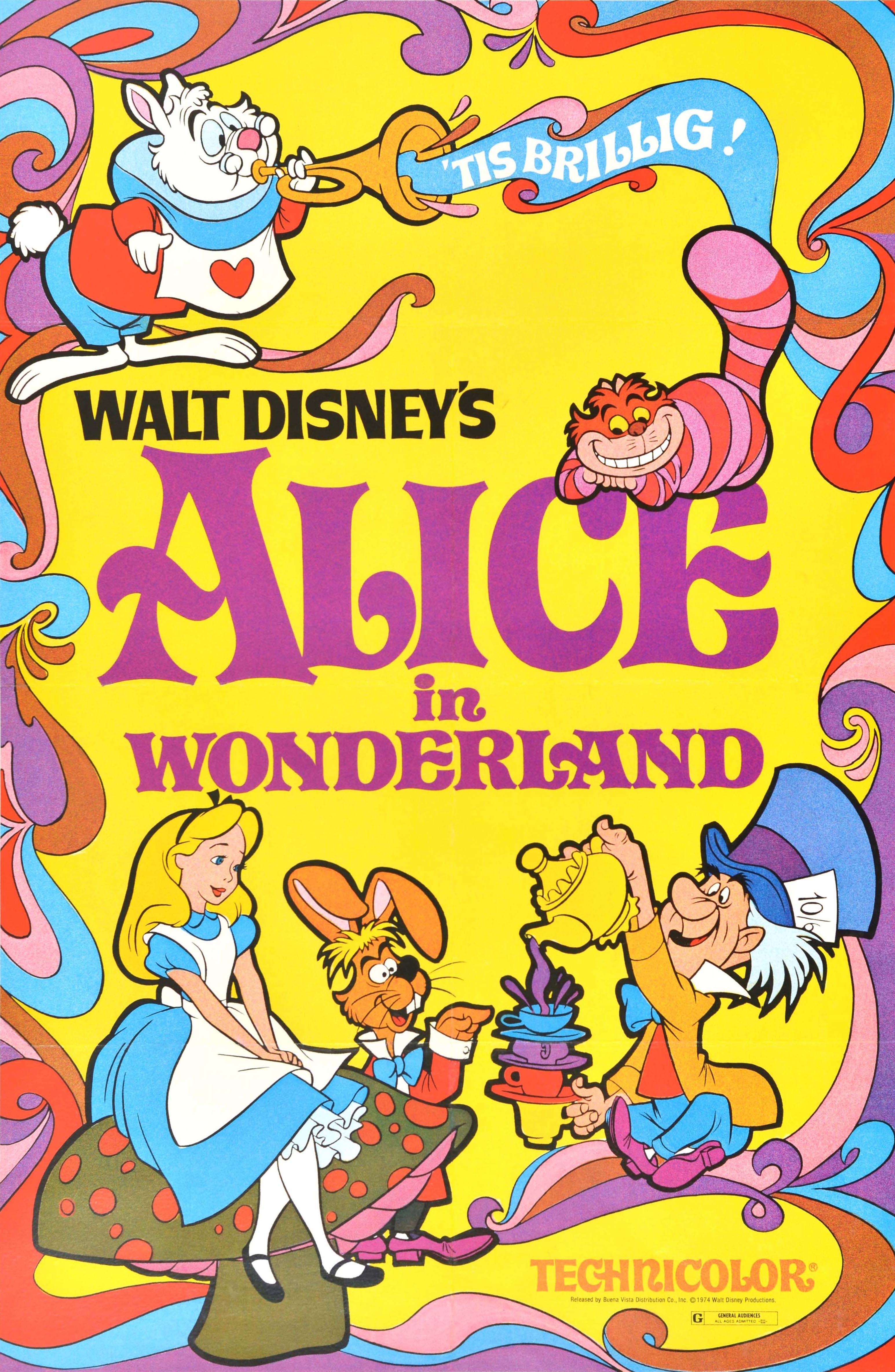 Unknown Print - Original Vintage Film Poster Alice In Wonderland Walt Disney Cartoon Movie Art