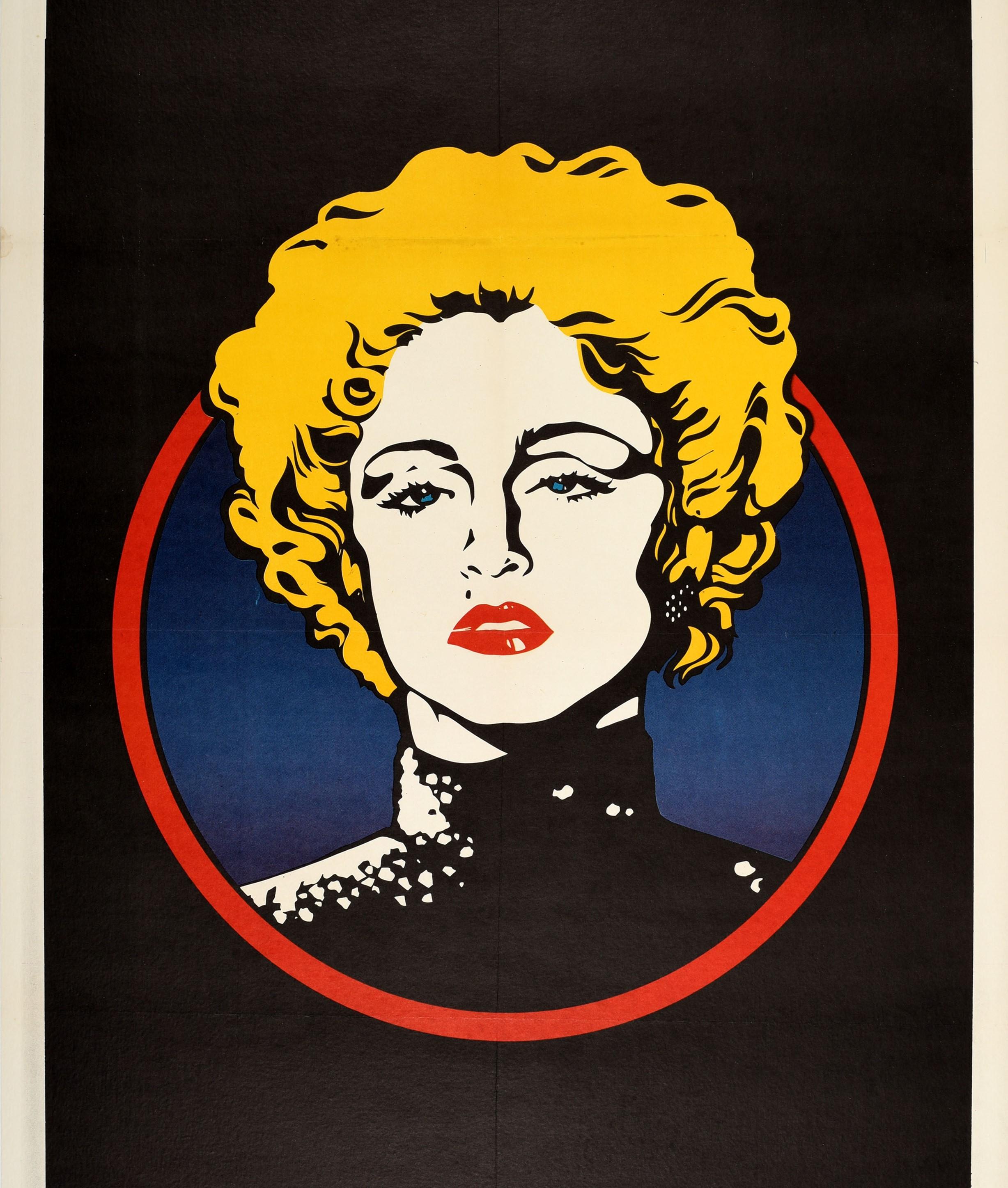 Poster cinematografico originale d'epoca per un film d'azione basato su un fumetto poliziesco - Dick Tracy - diretto da Warren Beatty e interpretato da Warren Beatty, Madonna e Al Pacino, con un'immagine colorata in stile Pop Art di Madonna nei