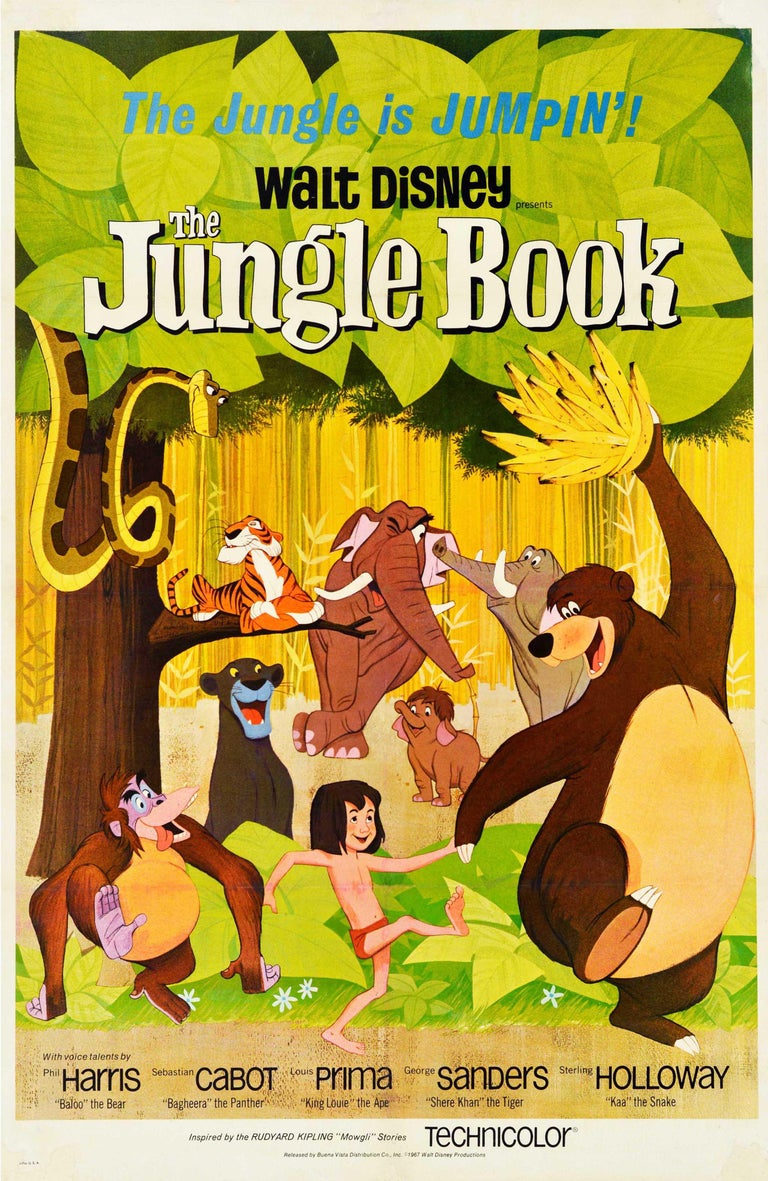 Voordracht katje Begunstigde Unknown - Original Vintage Film Poster The Jungle Book Walt Disney Mowgli  Animated Movie For Sale at 1stDibs
