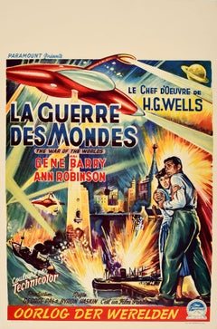 Affiche de film vintage d'origine The War Of The Worlds, H. G. Wells, sortie en Belgique