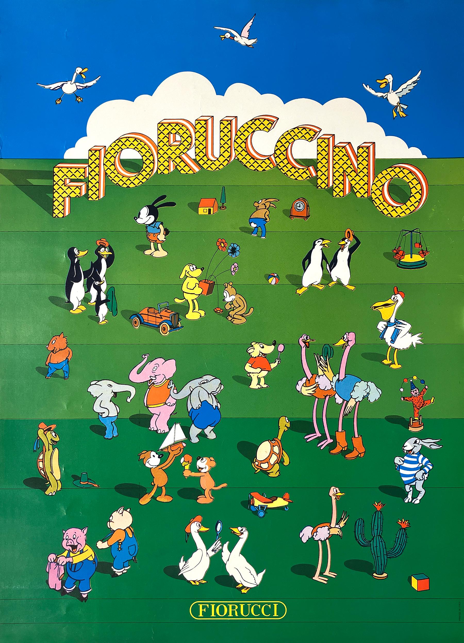 Poster originale d
epoca Fiorucci con cartoni animati animali e uccelli C1975 - Print di Unknown