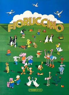 Original Vintage Fiorucci Cartoon Animals and Birds Poster C1975