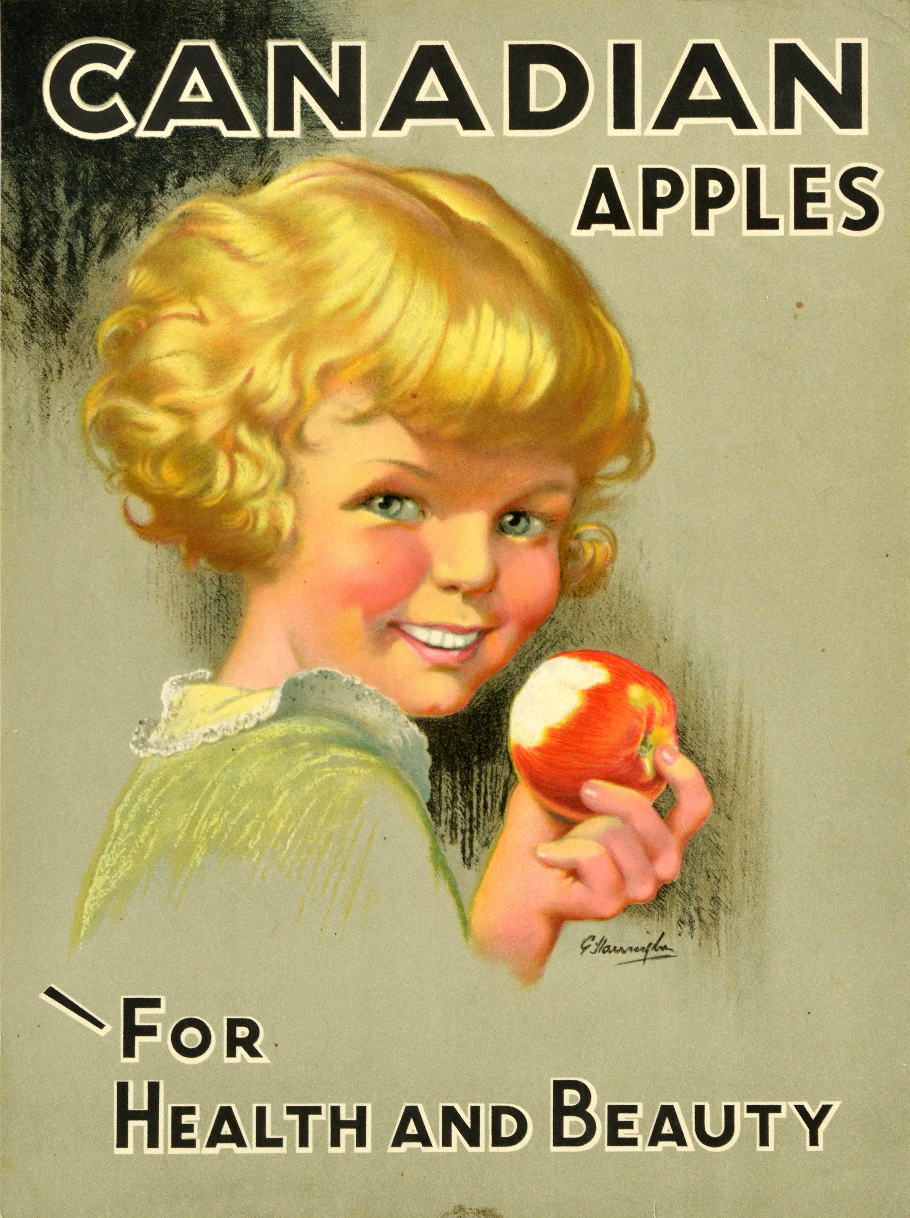 Unknown Print - Original Vintage Food Advertising Poster Canadian Apples For Health And Beauty