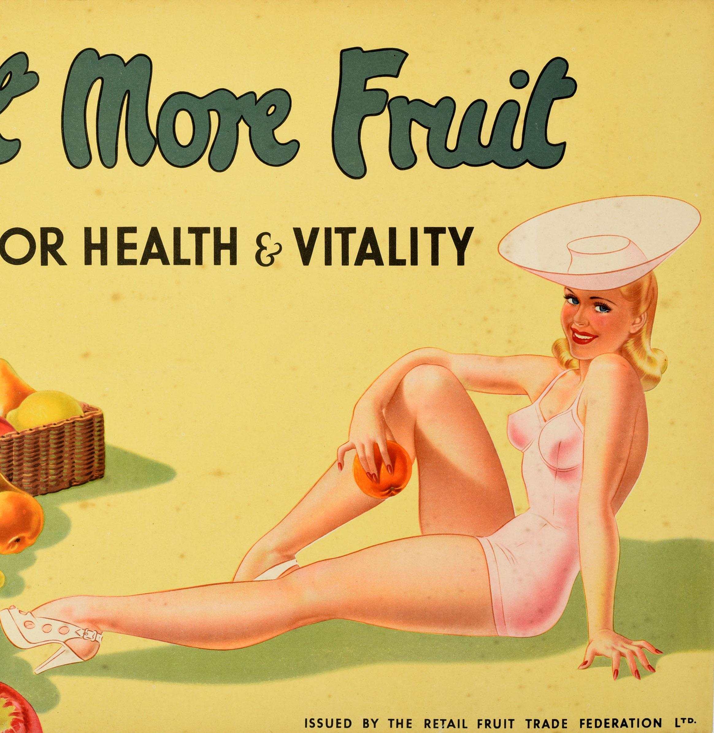 Poster pubblicitario d'epoca Eat More Fruit Pin-Up Salute e Vitalità 1