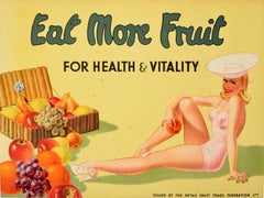 Original Retro Food Advertising Poster Eat More Fruit Pin-Up Health Vitality