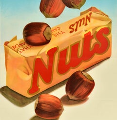 Original Vintage Food Advertising Poster Nuts Chocolate Bar Delicious Product