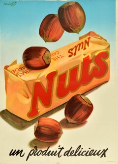 Original Retro Food Advertising Poster Nuts Chocolate Bar Delicious Product