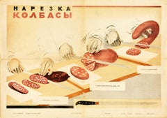 Original Vintage Food Poster Sausage Cutting Standard Methods Meat Slices Cook