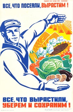 Original Vintage Food Poster Whatever We Sow We Will Grow USSR Harvest Farming