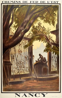 Poster di viaggio originale d'epoca della Ferrovia Orientale Francese Nancy Francia Art Deco