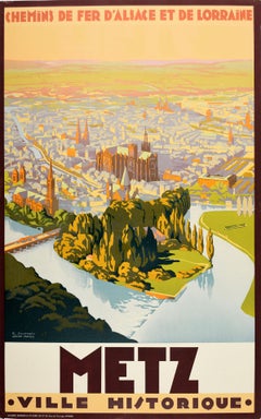 Vintage Französisches Eisenbahn-Reiseplakat Metz, Art déco, Frankreich, Lorraine