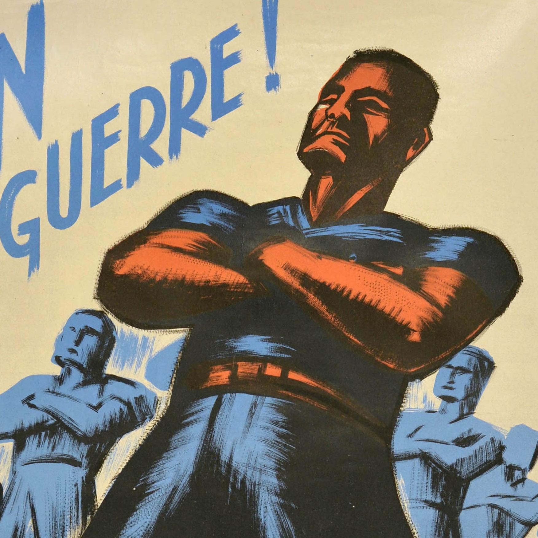 Original Vintage French War Propaganda Poster No To War Peace Fighters WWII - Print by Unknown