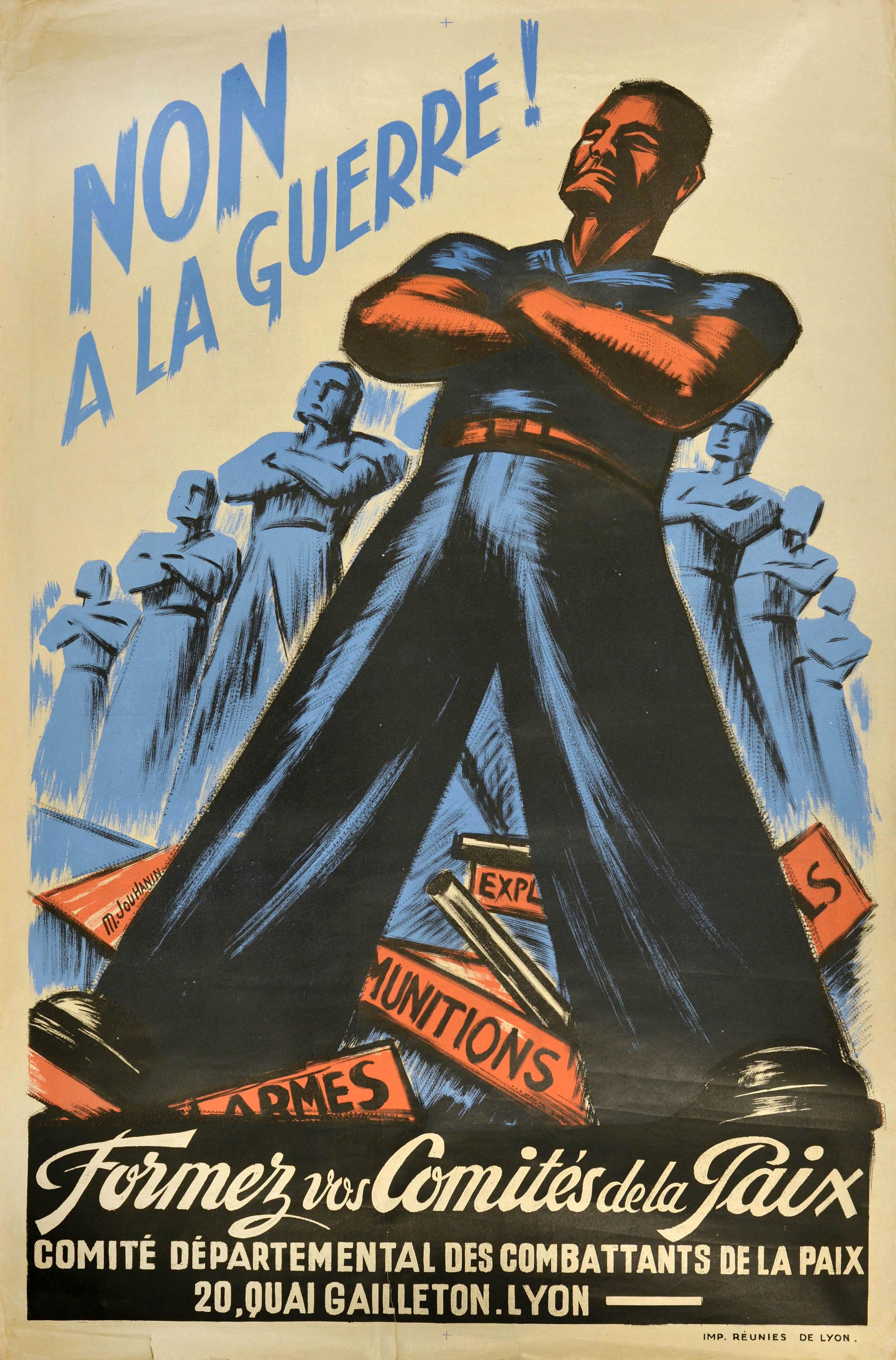 Print di Unknown - Poster originale di propaganda bellica francese d'epoca No alla guerra Combattenti per la pace WWII