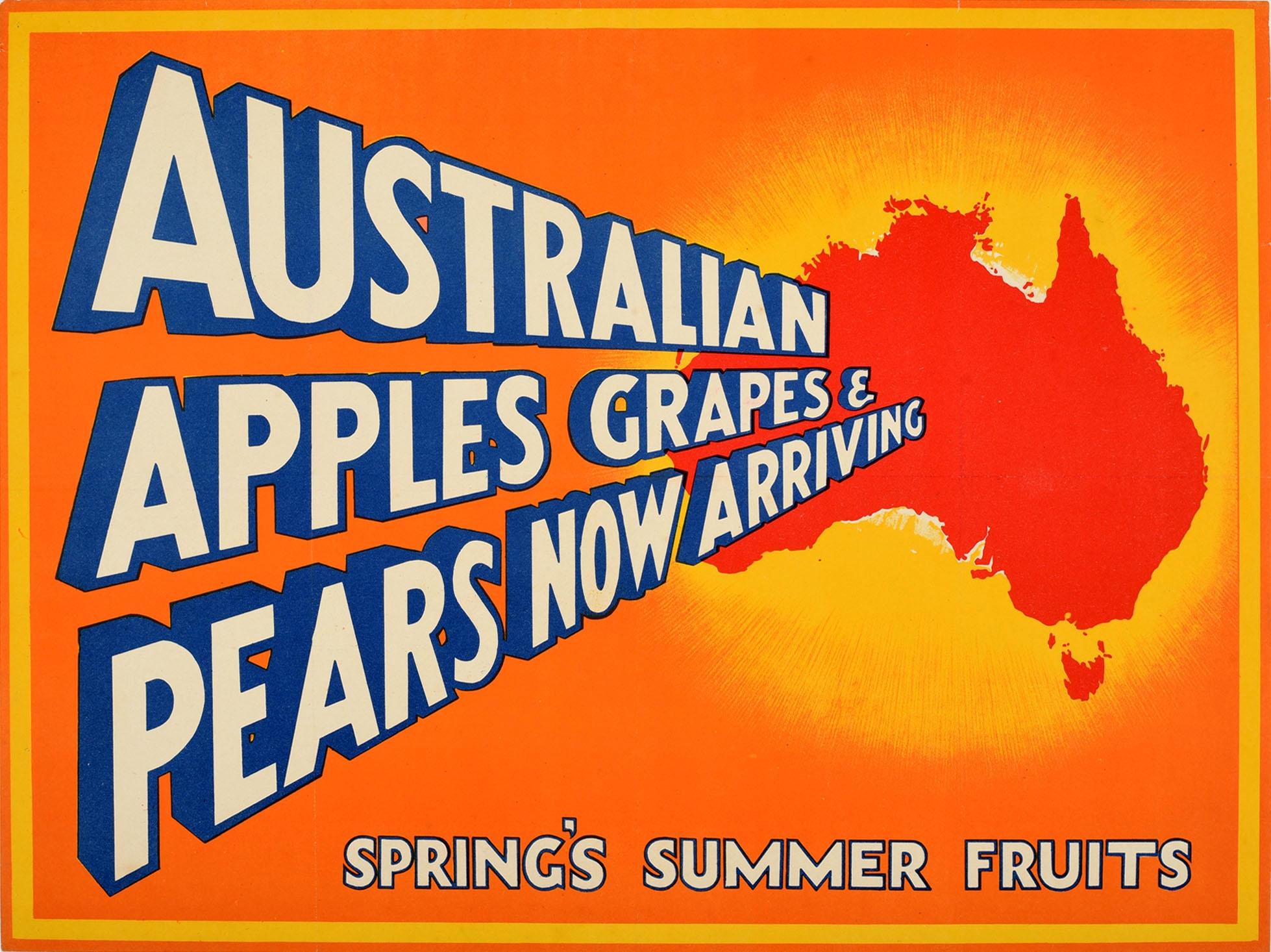 Unknown Print - Original Vintage Fruit Poster Australia Apples Grapes Pears British Empire Trade