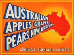Original Vintage Obst Poster Australien Äpfel Trauben Birnen British Empire Handel