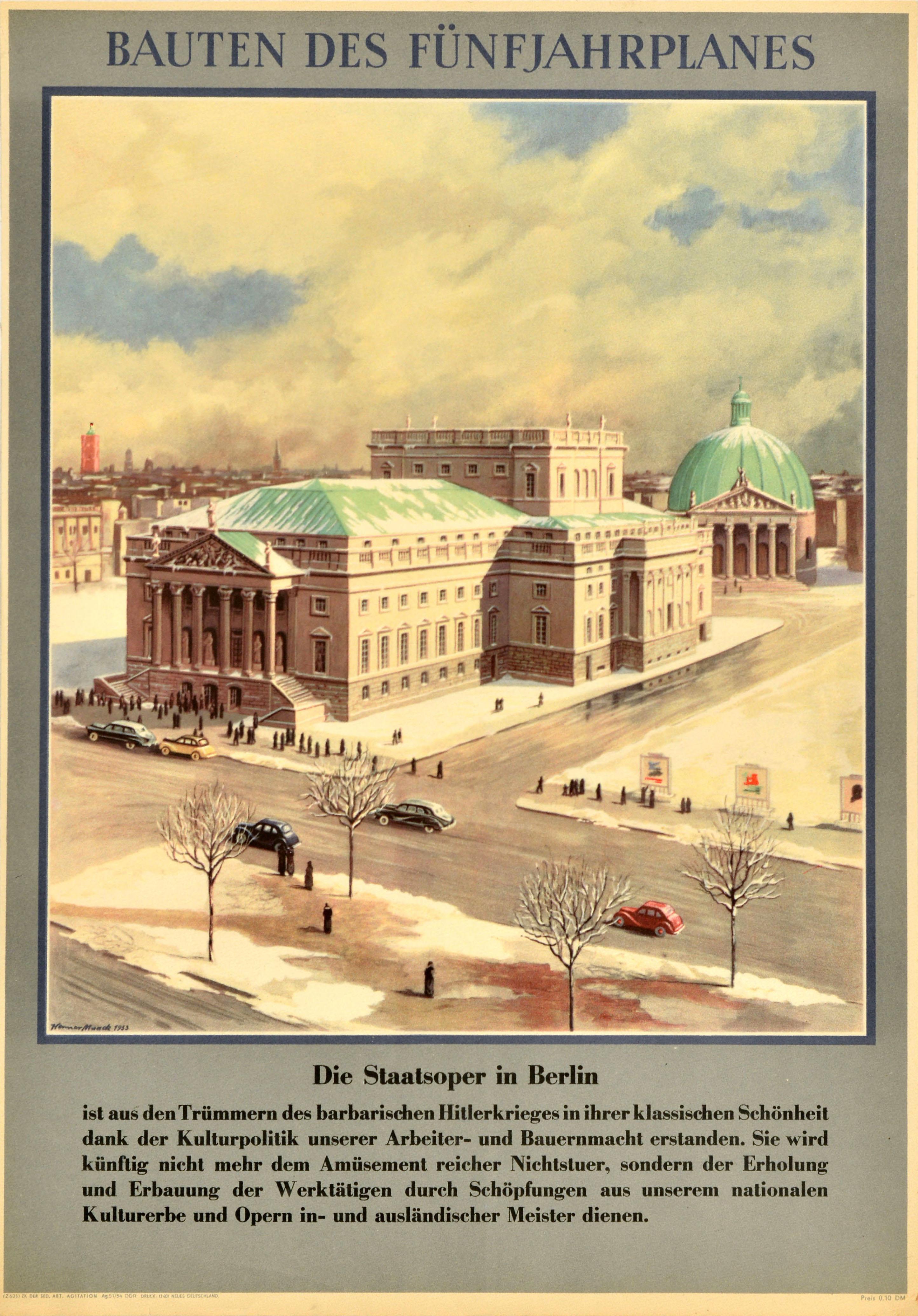 Unknown Print - Original Vintage German DDR Propaganda Poster State Opera Berlin Five Year Plan