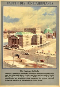 Affiche vintage originale de propagande allemande de la DDR, opéra d'État de Berlin, plan d' cinq ans