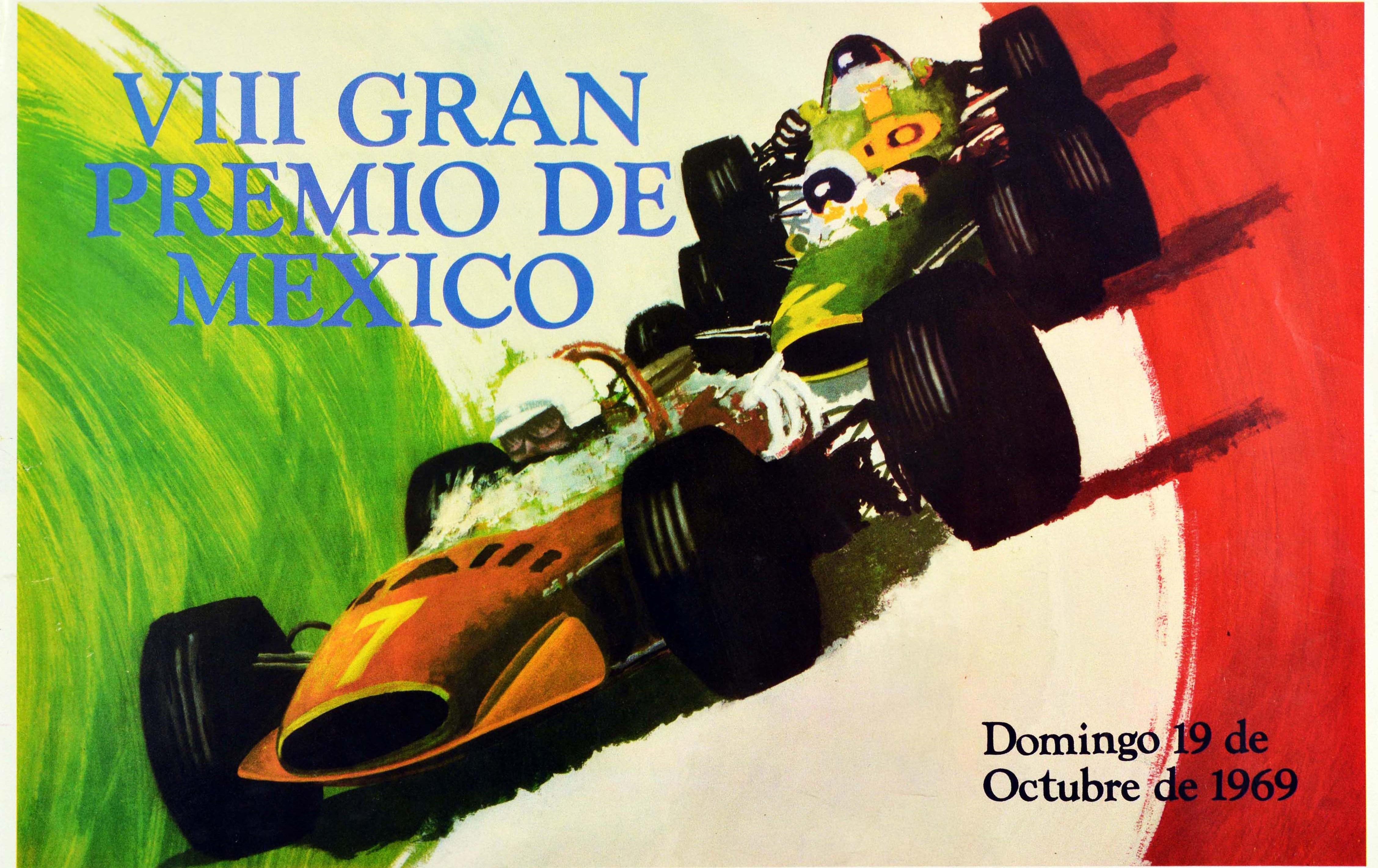 Original Vintage GP Auto Racing Poster Gran Premio De Mexico Grand Prix F1 Sport - Print by Unknown