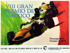 Original Retro GP Auto Racing Poster Gran Premio De Mexico Grand Prix F1 Sport