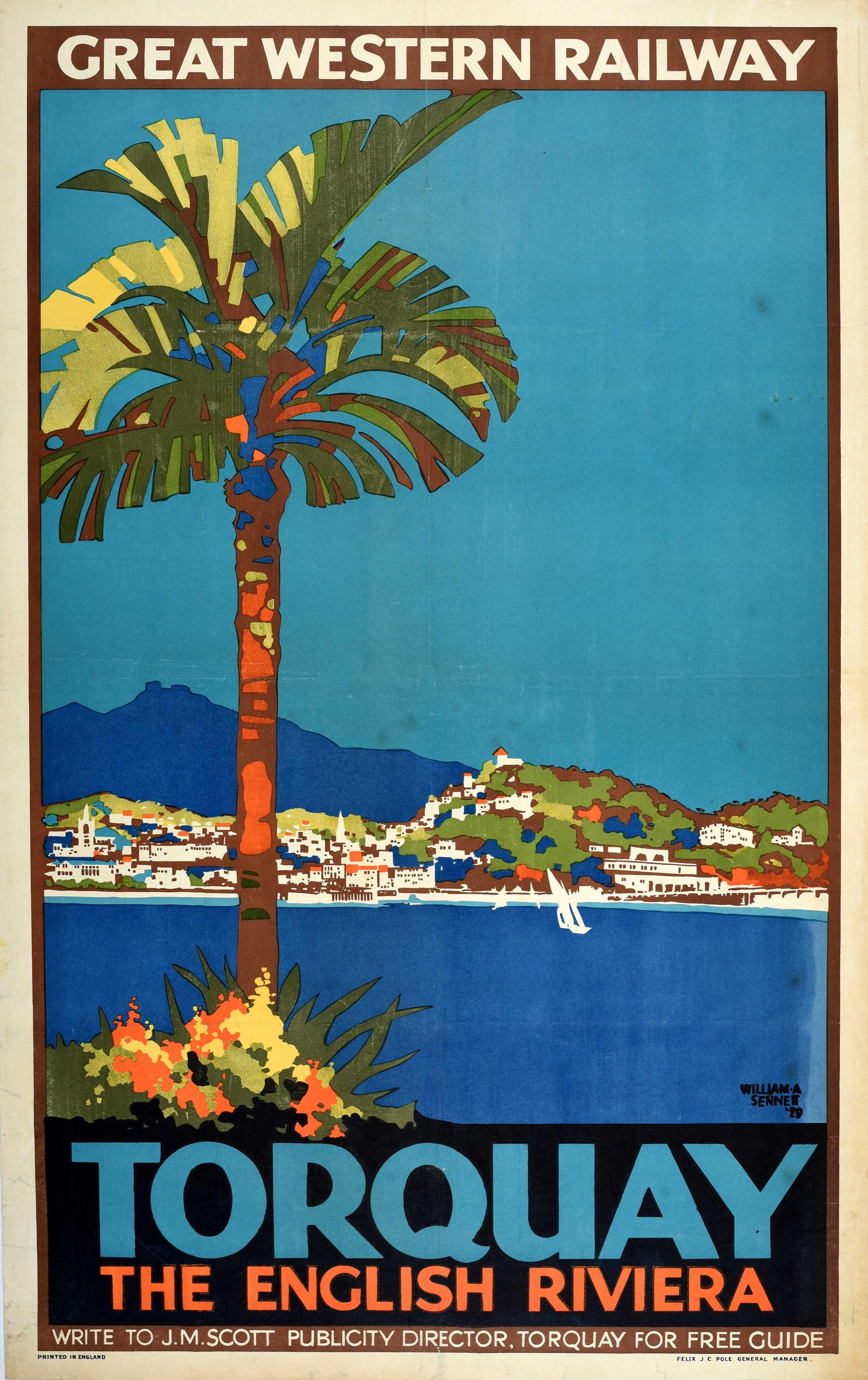 Unknown Print – Original-Vintage-Poster, Great Western Railway, Torquay, Devon Riviera, Art déco