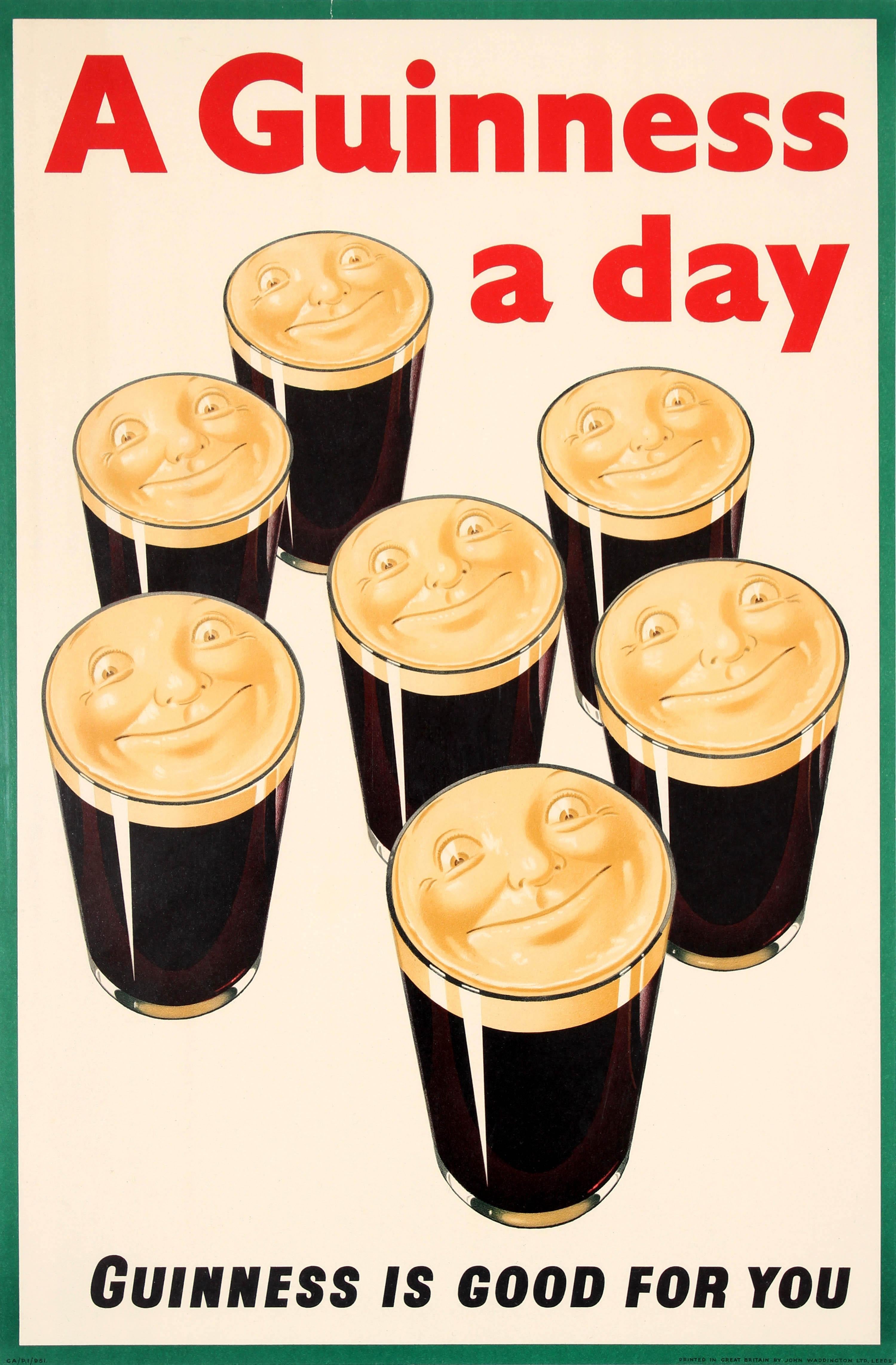 Unknown Print - Original Vintage Guinness Is Good For You Poster A Guinness A Day Beer Drink Ad