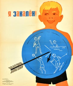Original Retro Health Propaganda Poster Cold Training Against Illness USSR